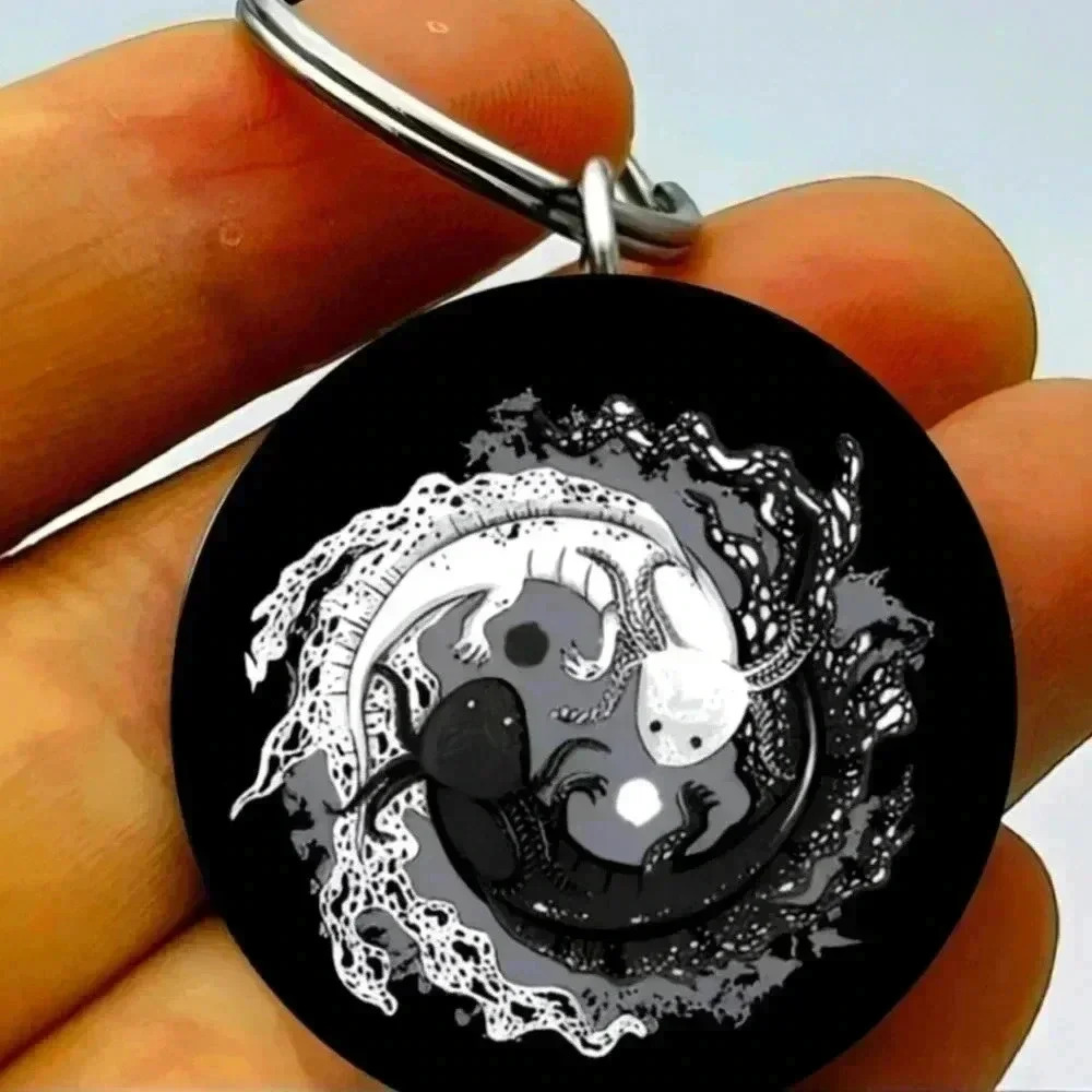 Axolotll Fishes Yin Yang Hot Art Keychain